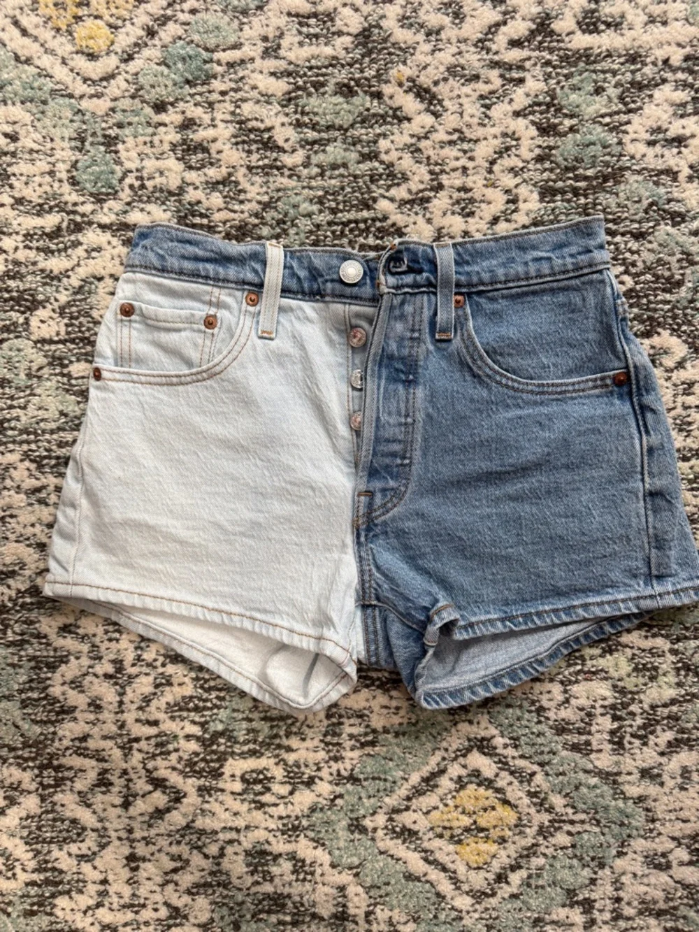 Levi 501 High Rise Two Tone Denim Shorts - Picture 2 of 4